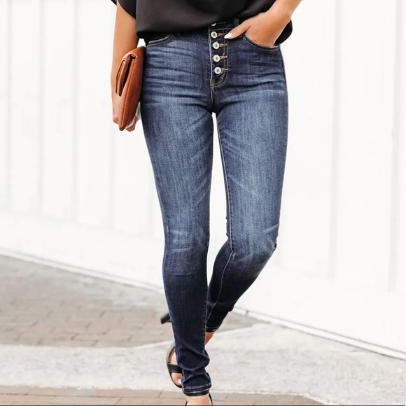 KanCan Kan Can Button Fly Dark Wash Skinny Jeans Denim Pants 26 - Picture 4 of 11